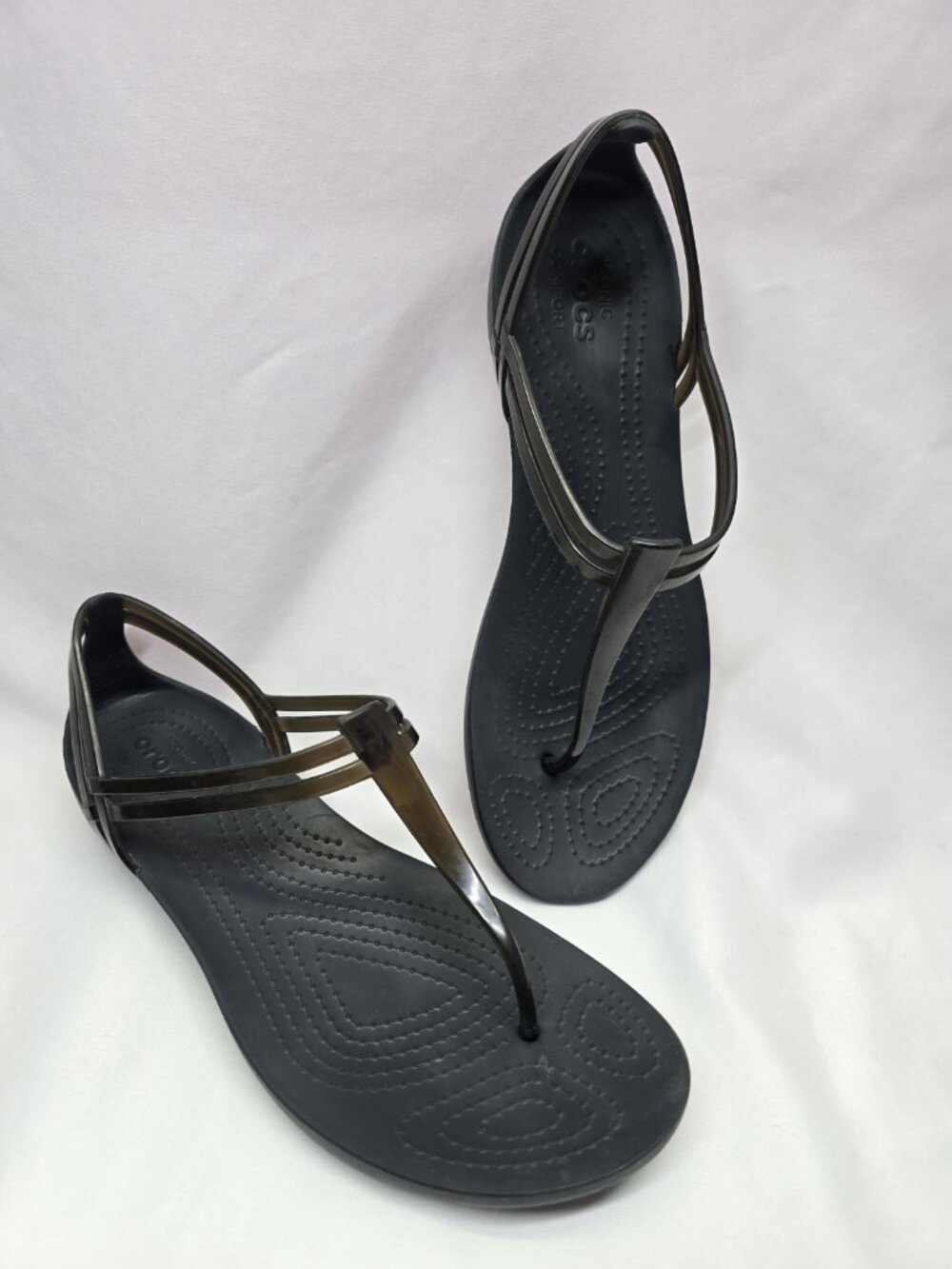 Crocs Isabella Women's Size 9 Black Jelly T-Strap Iconic Comfort Sandals